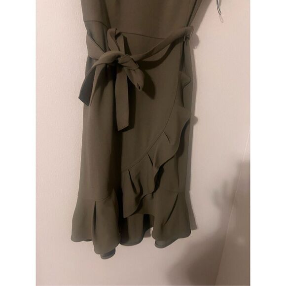 Calvin Klein Women's 6 Ruffle Hem Wrap Dress Solid Olive Green Flounce Cocktial - Picture 8 of 12